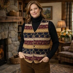 Vtg 90s Eagle's Eye novelty knit neutral colors Cottage sweater vest sz L